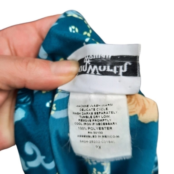 Vintage BonWorth Floral Button Down Teal Gold Blouse‎ Size 2X Women's Plus G81 - Picture 5 of 8